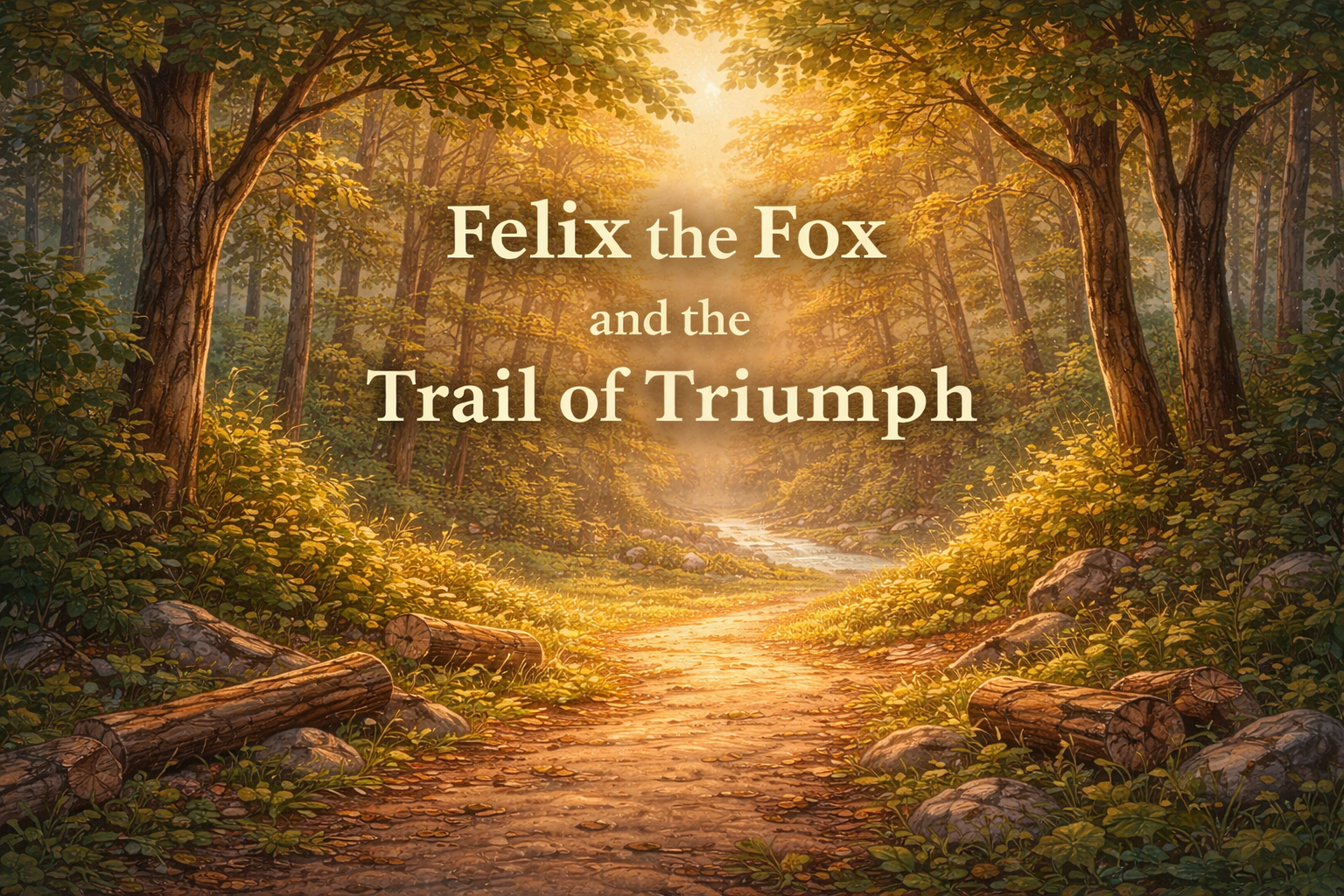 A forest path leading through trees toward a creek, used as the featured image for the story "Felix the Fox and the Trail of Triumph."