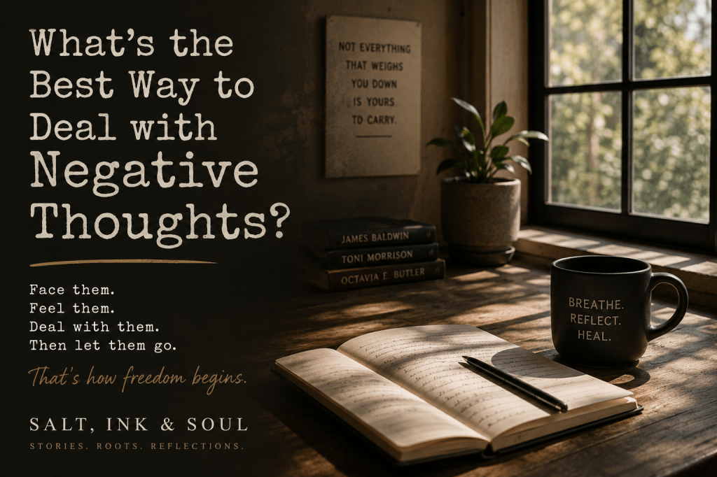 A quiet chair near a window with soft light, representing reflection and dealing with negative thoughts.