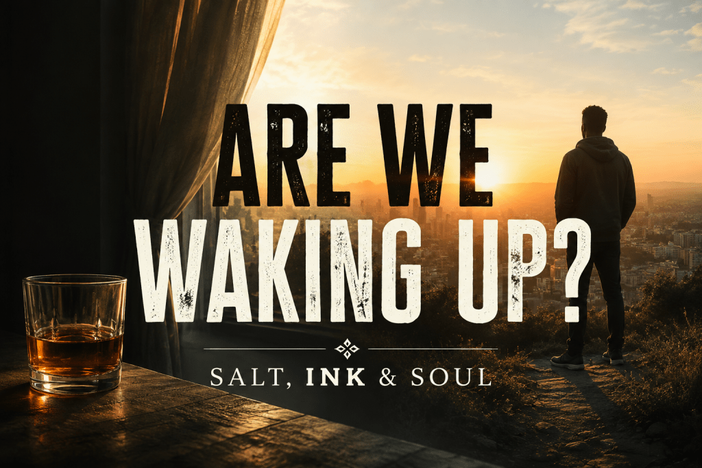 Reflective image representing sobriety, alcohol, awareness, and the question Are We Waking Up?